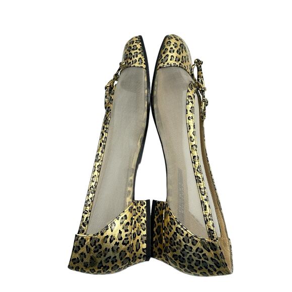 Stuart Weitzman Leopard Mesh Ballet Flats Gold Cap Toe Shoes Size 8.5 Spain - Picture 6 of 11